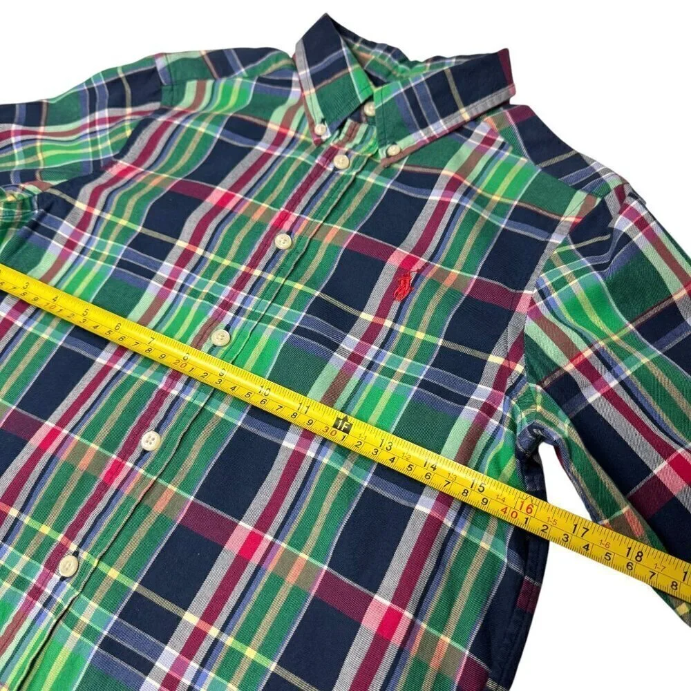 Ralph Lauren Boys Plaid Shirt Sz. M 10-12 Green Button Down 100% Cotton Pony